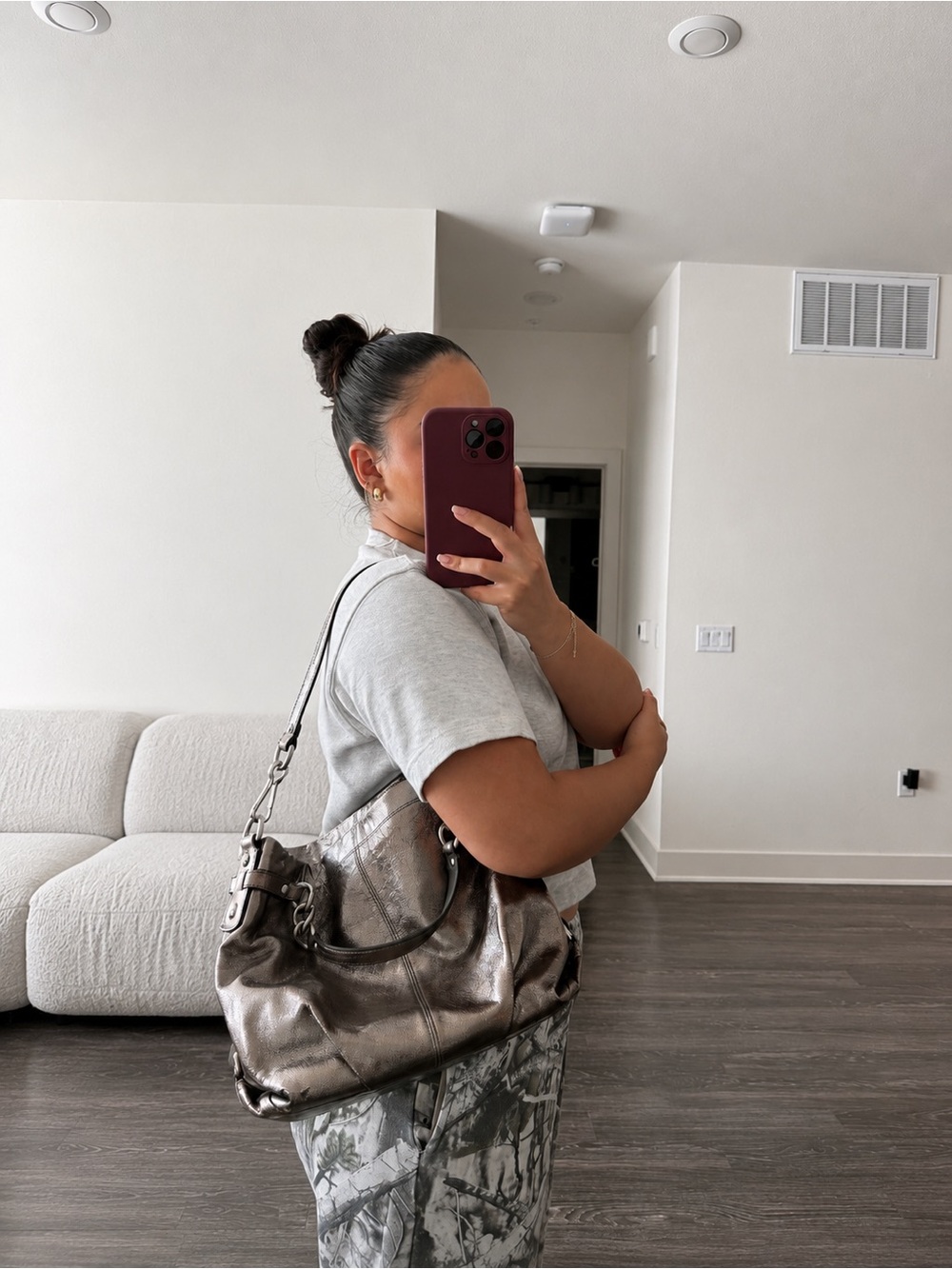 Coach Metallic Silver Shoulder Hobo Bag